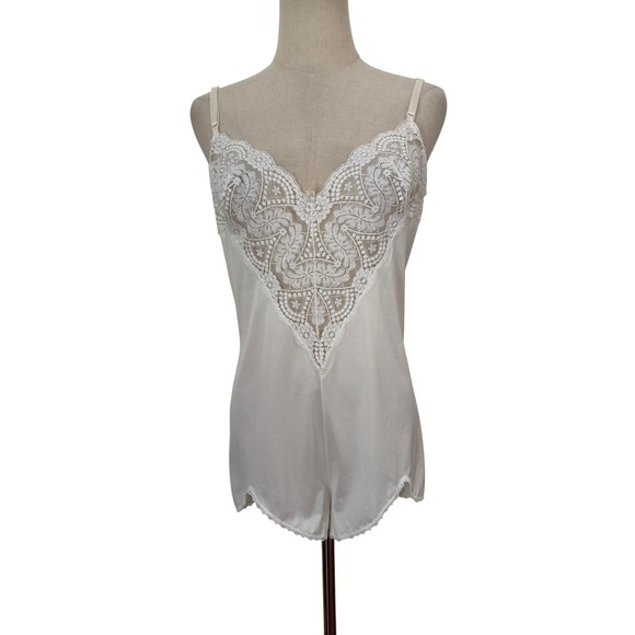 vassarette Other - Vtg 80s Vassarette Satin Lace Teddy Romper Slip Lingerie Bridal Sz 36 Ivory